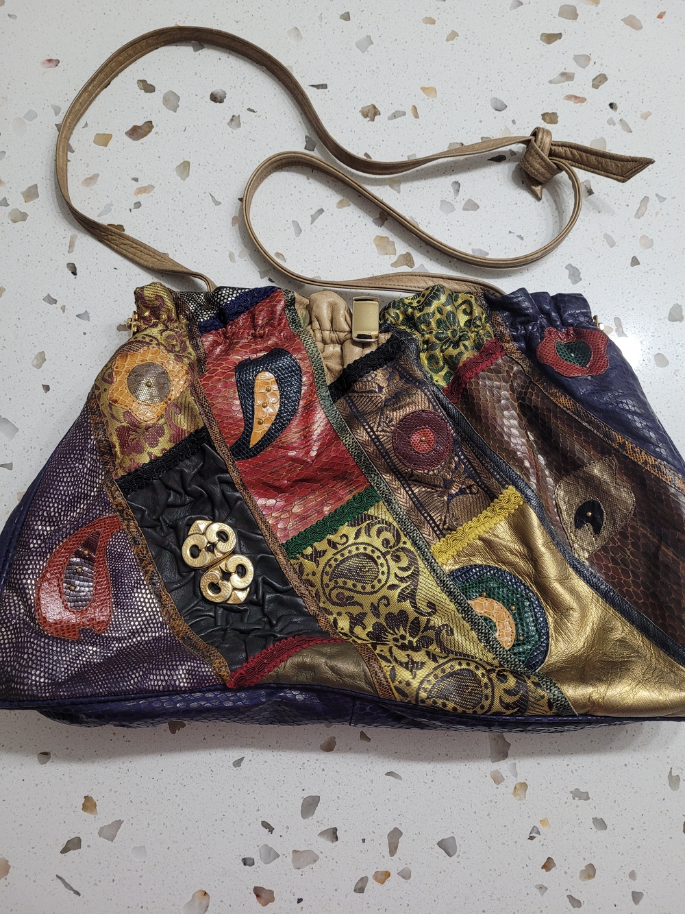RARE Vintage Carlo Fiore Patchwork Leather Shoulder Bag